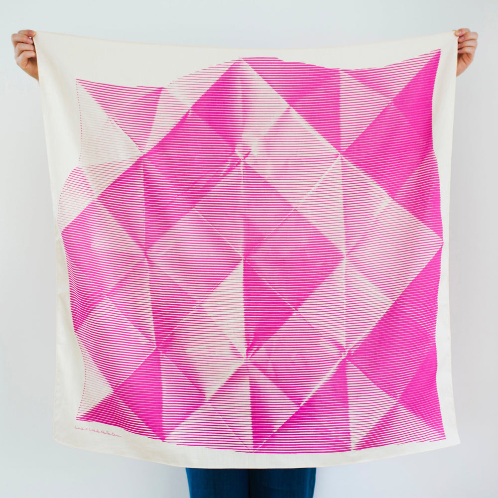 “Folded Paper” furoshiki textile in pink and cream