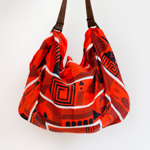 “Maze” furoshiki (cinnabar red) bag set